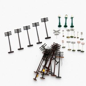 Bachmann HO Scale Train Layout Accessories Lot Poles Signs Lights Scenery